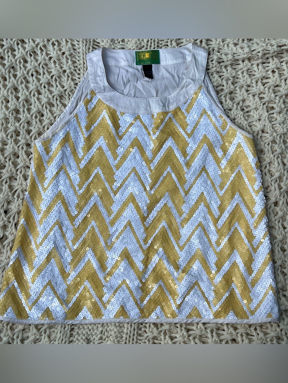 Tracy Porter Green & Gold Logo Label Blouse
